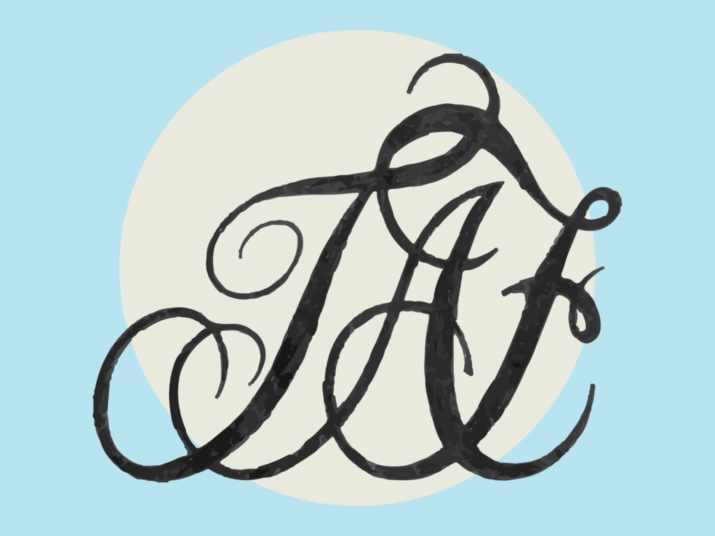 Against a blue background, the Tract Association of Friends logo and a circle of the custom color we used for their background.